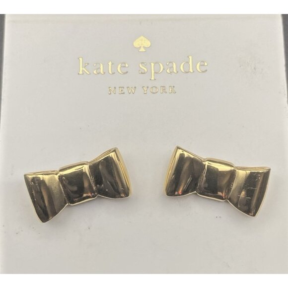 NWT Kate Spade Earrings Take A Bow Yellow Gold Plated Stud Post Pierced Classic - Picture 2 of 6